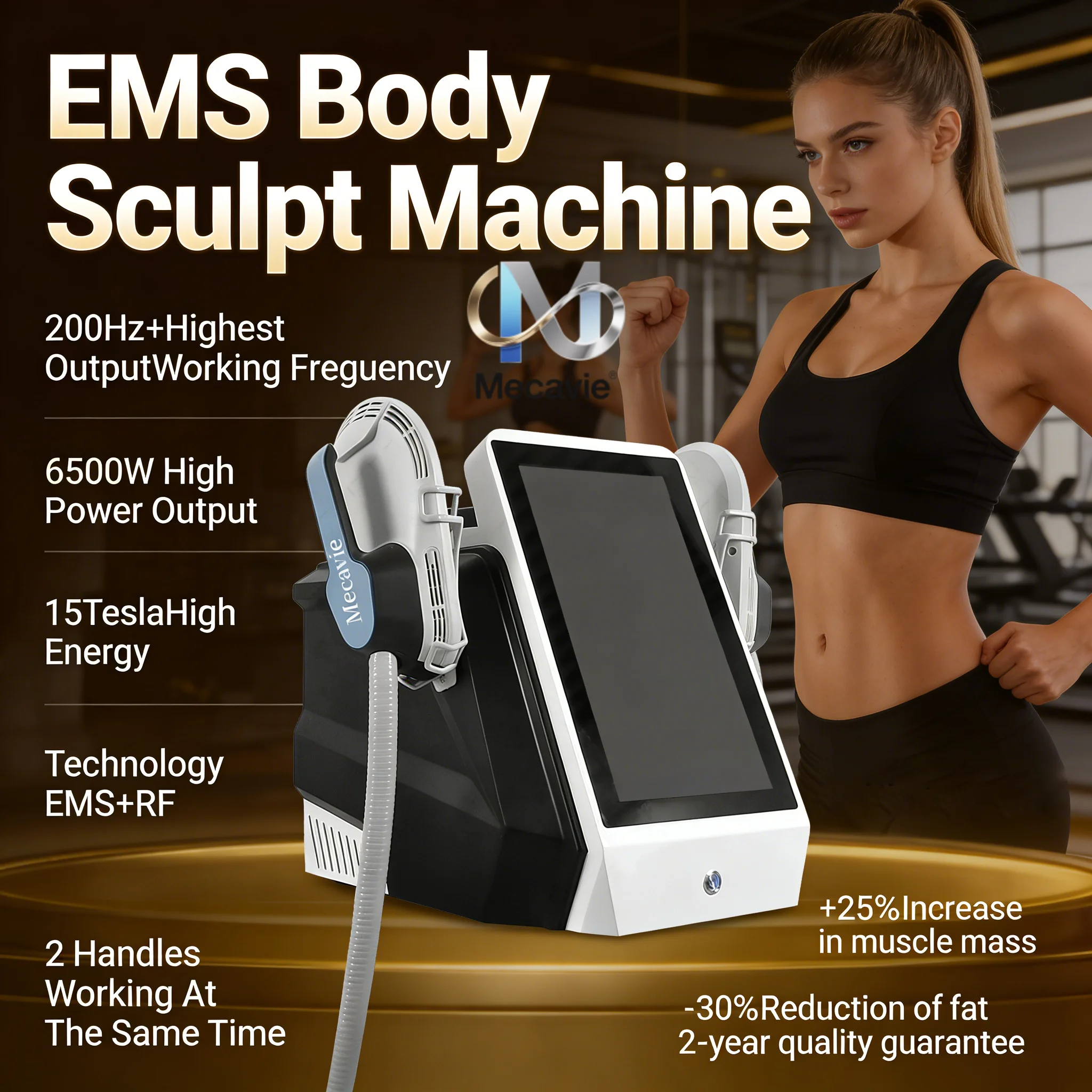 MECAVIE 2026 EMS RF Professioneller Body Shaper 15 Modi 6500 W Muskelstimulator ABS Fitness- und Wellness-EMS-Gerät