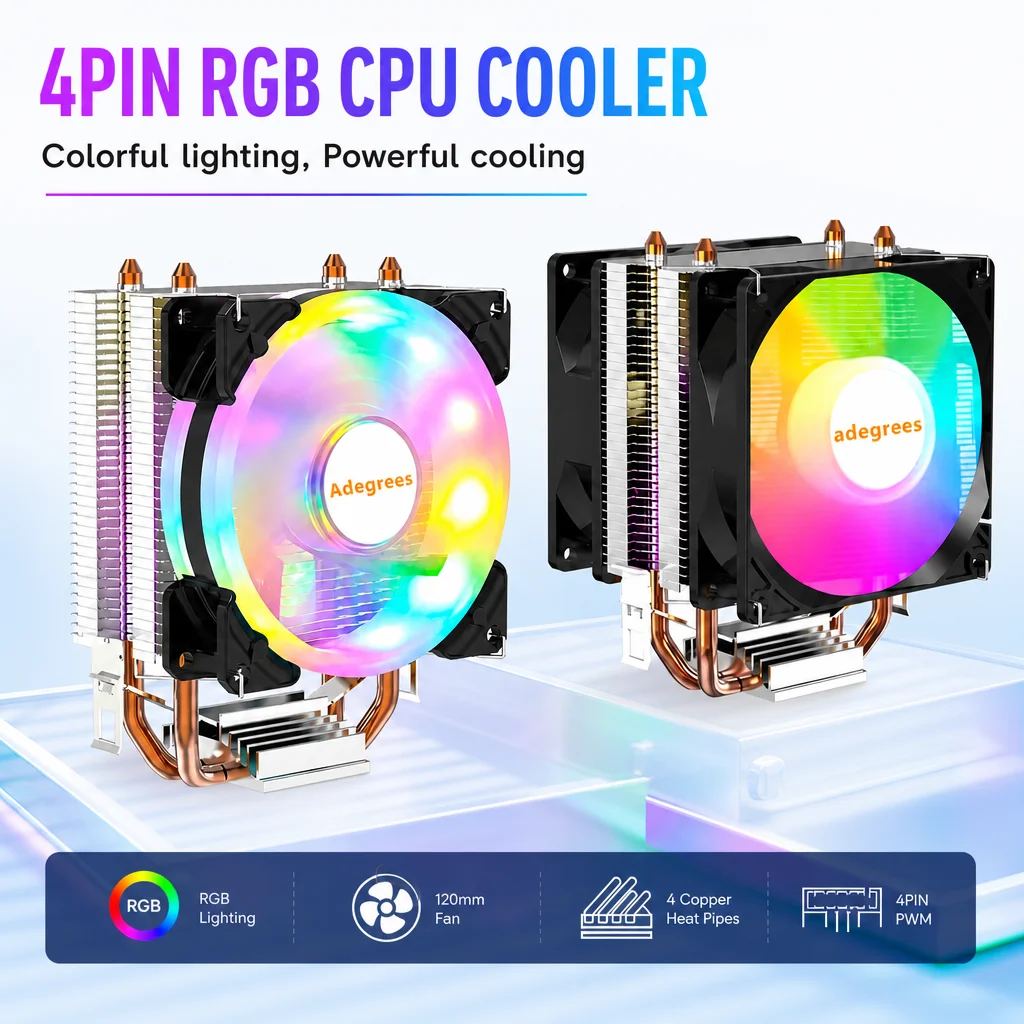 Refroidisseur de processeur à 2 caloducs X99, ventilateur de refroidissement RGB PWM à 3 broches/4 broches pour processeur PC Intel LGA 1366 1151 1155 1200 1700 2011 AMD AM3 AM4