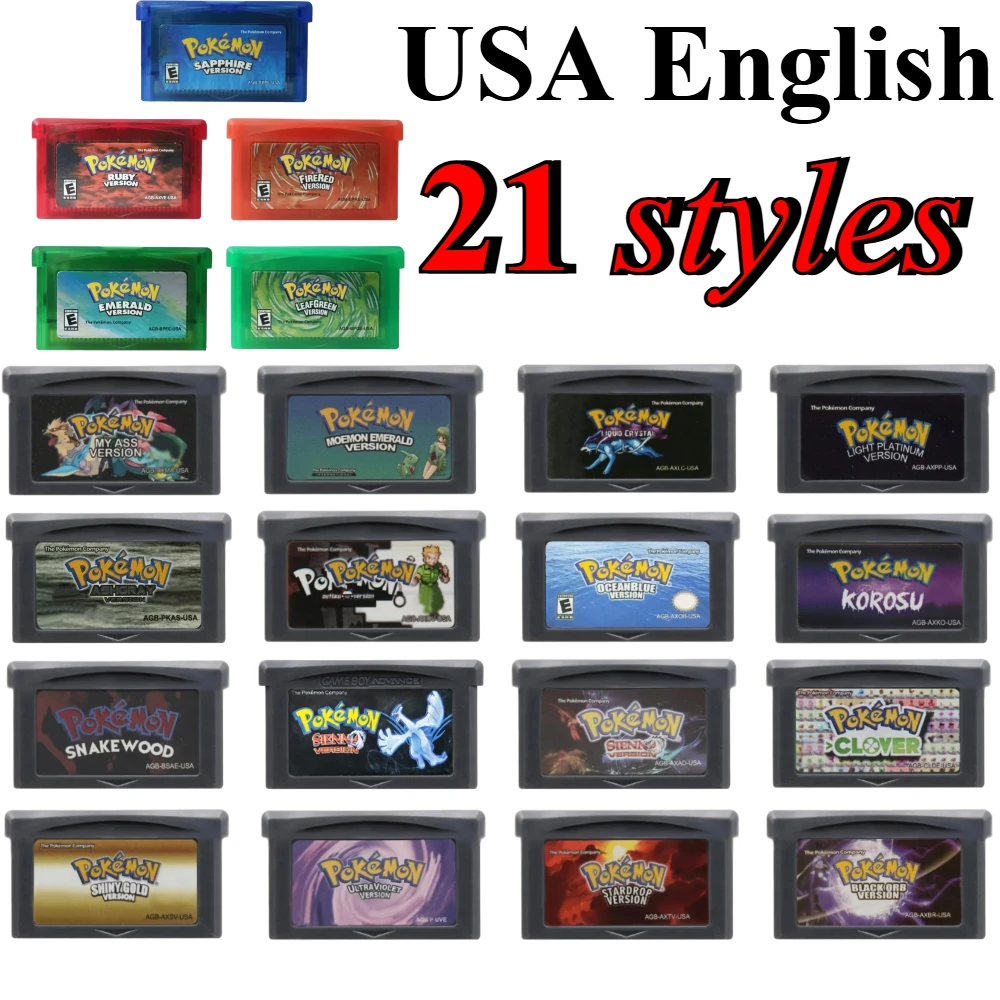 USA GBA pokémon Game Cartridge 32-Bit Video Game Console Card AshGray Liquid Crystal Light Platinum Game Card Collection Gift