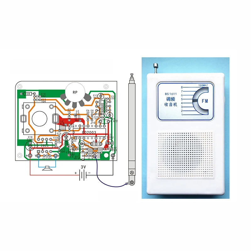 Kit de production de radio FM, récepteur radio, kit électronique de bricolage, carte de circuit imprimé d'entraînement fuchsia, ensemble d'assemblage électronique, pièces de bricolage