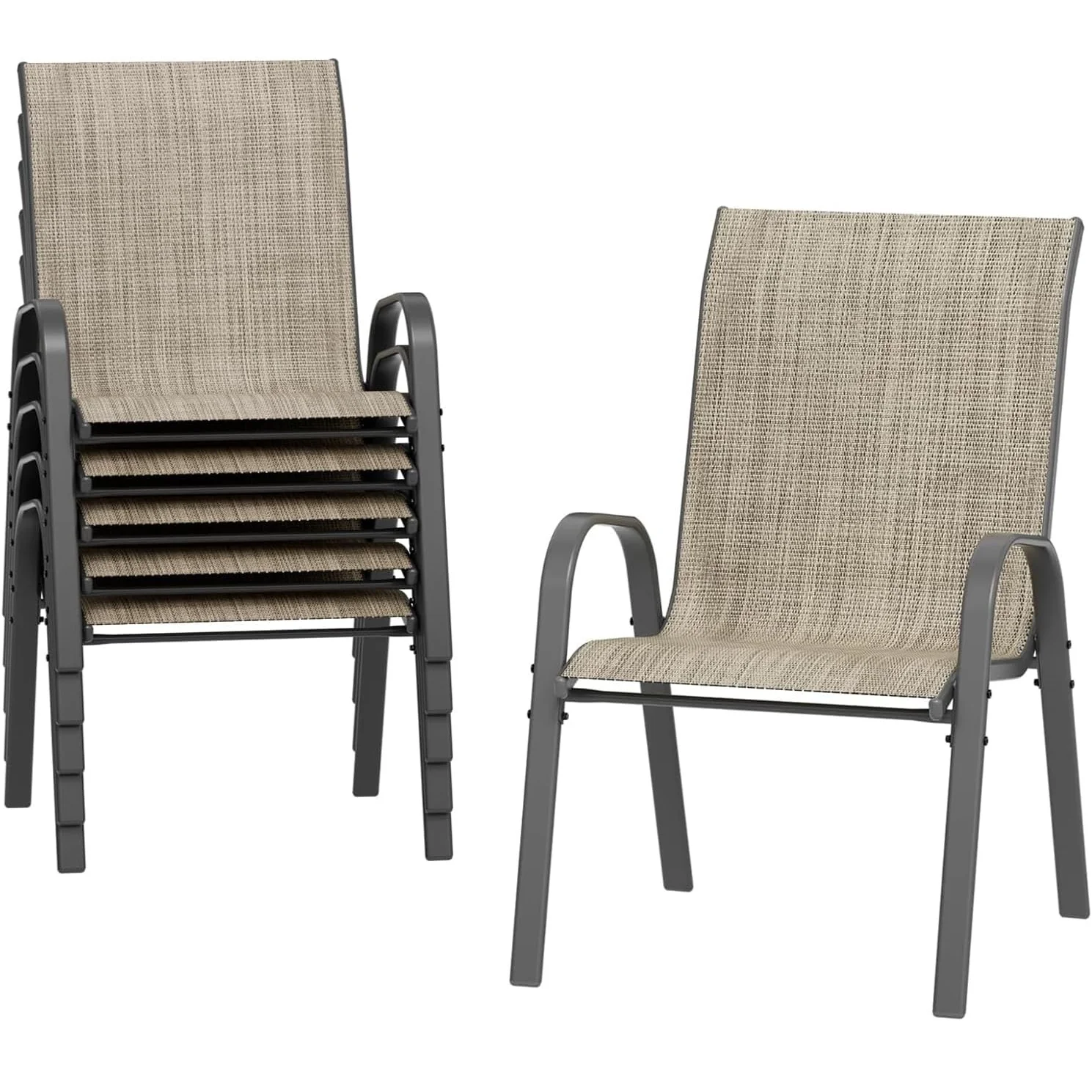 Stapelbare Stühle – 6-teiliges Set Gartenstühle, Terrassenstühle, Stapelstühle – Set mit 6 Stapel-Gartenstühlen, hohe Rückenlehne