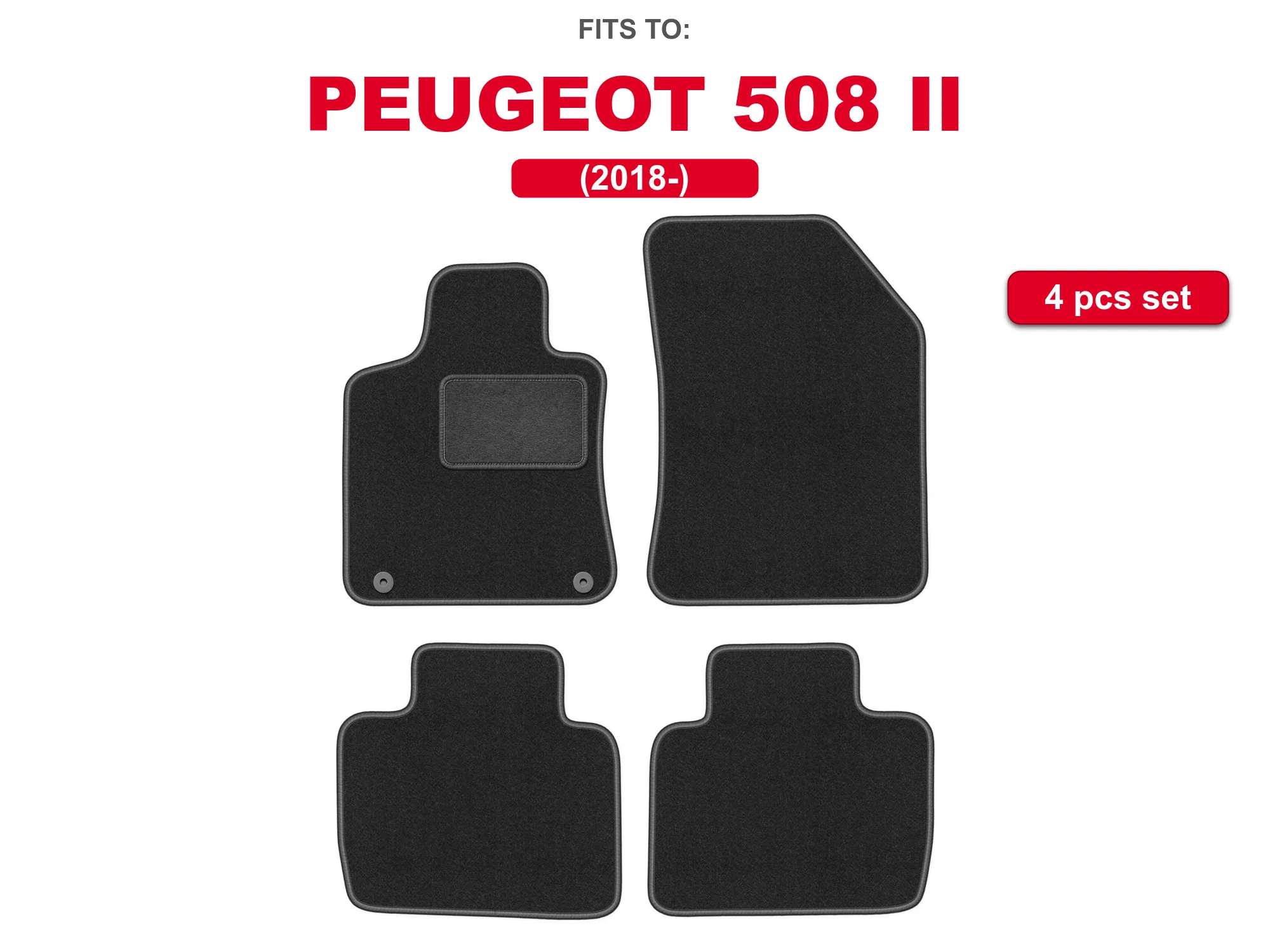 Tapis en velours pour Peugeot 508 II 2018- berline, break, liftback, ensemble de tapis de voiture en graphite adaptés aux voitures