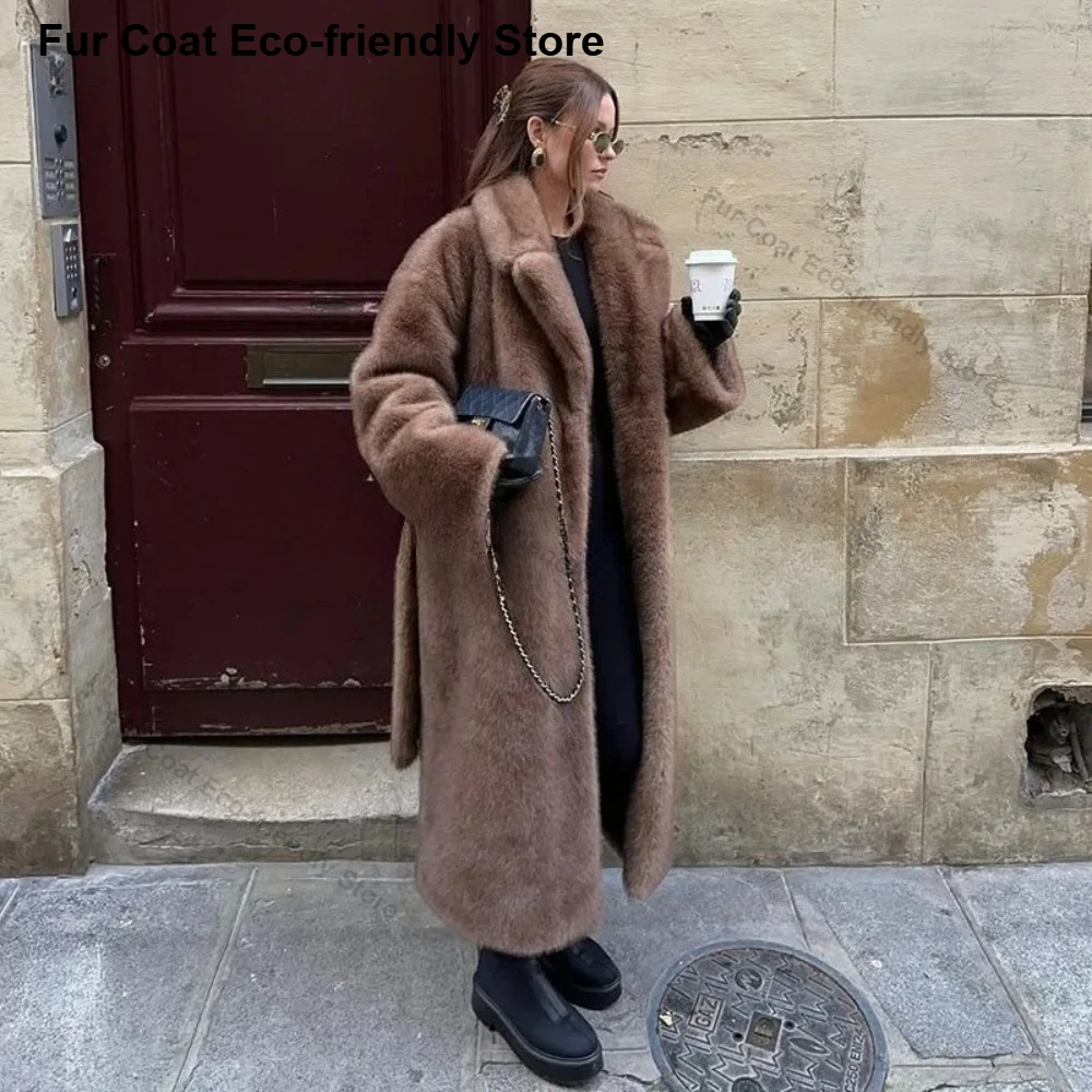 Veste longue en fausse fourrure de vison pour femme, manteau en fourrure, vêtements pour femme, veste de luxe en cuir et fourrure, vêtements féminins, manteaux en fausse fourrure