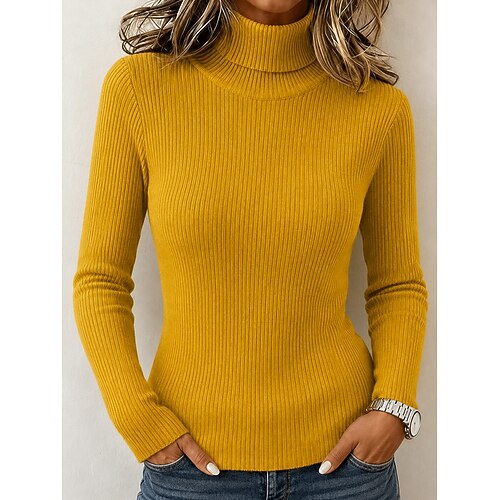 Per donna Maglione Elegante Vintage Moda Dolcevita Lavorato a maglia Manica Lunga Top Regolari Maglia Rosso bordeaux Verde scuro Autunno Inverno