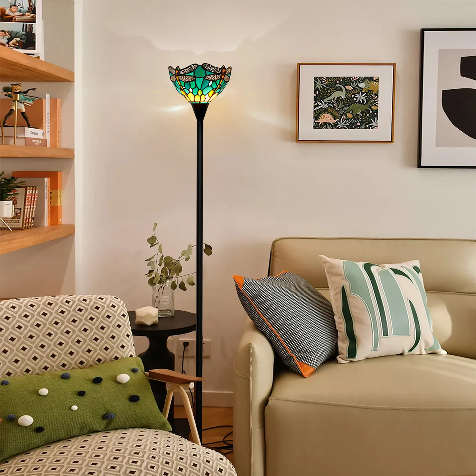 Tiffany-Stil Retro Grüne Libellen-Stehlampen Wohnzimmer Sofa Seitenständer Tischleuchten Beleuchtung Schlafzimmer Nachttischlampe