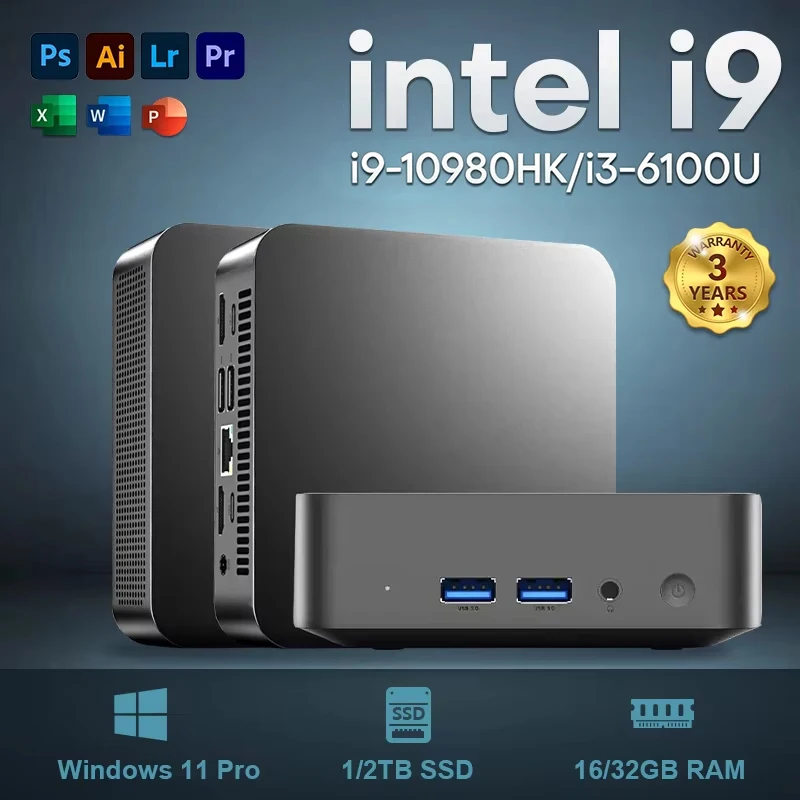 Portable Mini Gaming PC Intel Core I9 10980HK 6100U Windows 11 Pc Computer 16GB 32GB RAM 1TB SSD WiFi6 BT5.2 4K Desktop PC Gamer