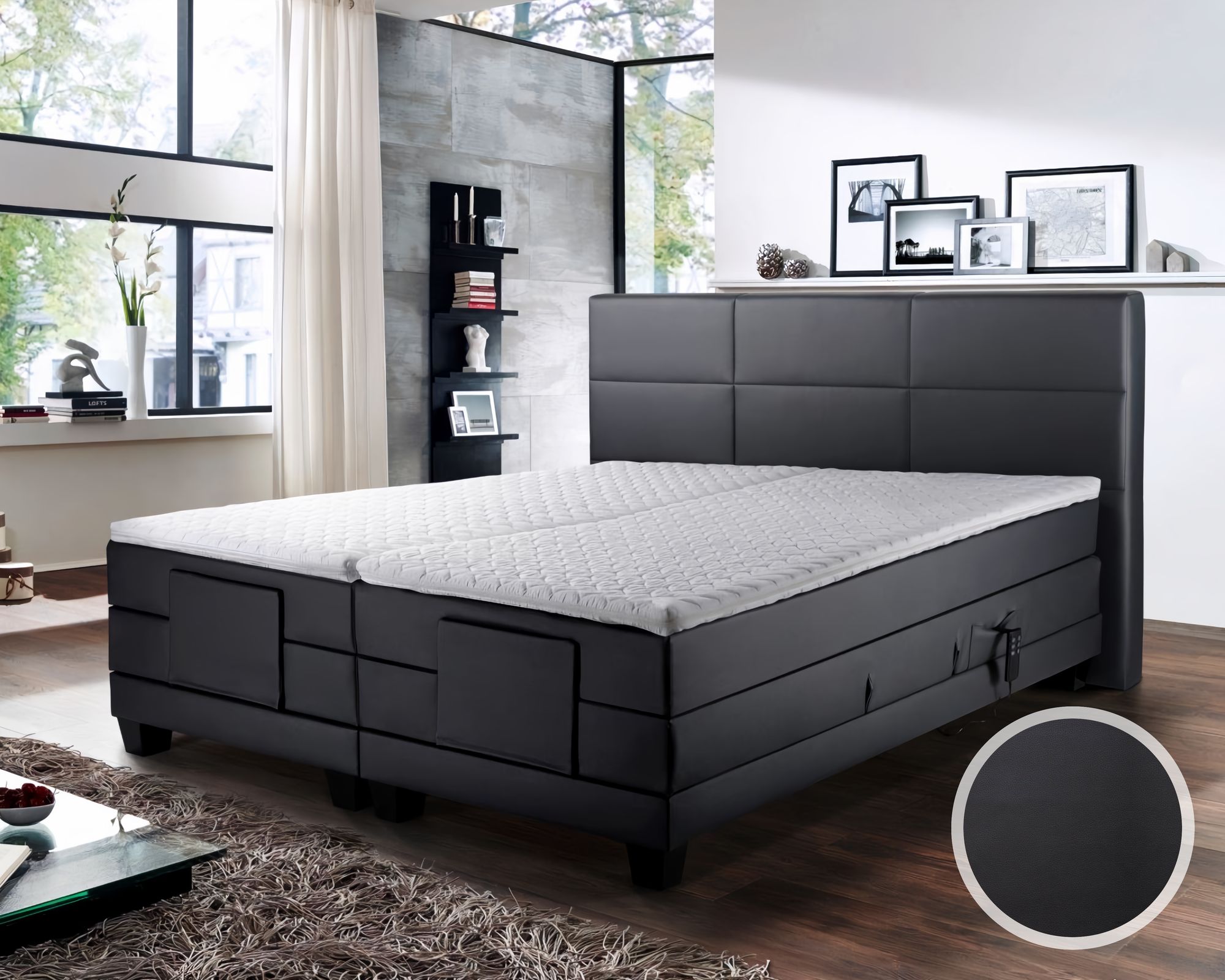 Winkle »Doris« Boxspringbett Elektro-Motor / 200x200 cm / ohne Matratzen / Stoff Grau 9147