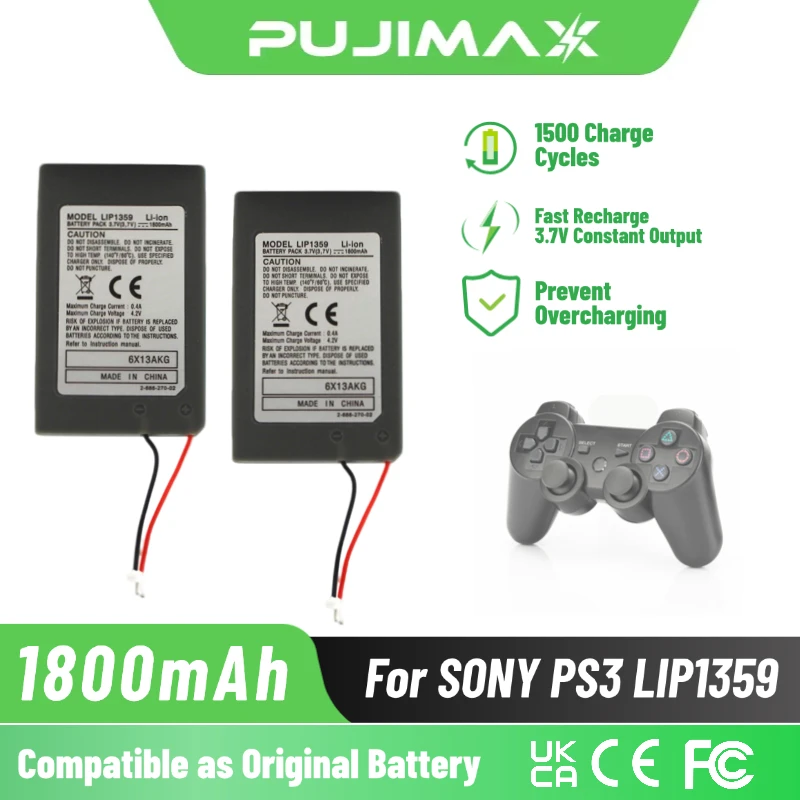 PUJIMAX for SONY PS3 Controller Battery for Sony PlayStation 3 Sixaxis DualShock 3 CECHZC2E CECHZC2U Wireless Controller LIP1359