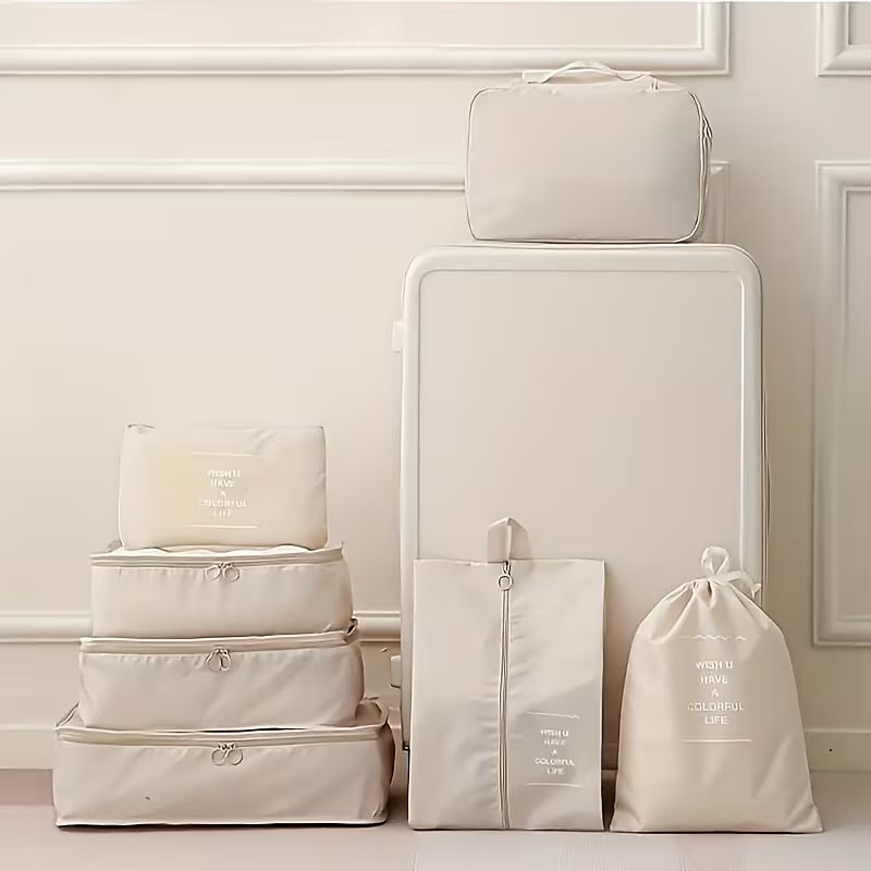 7Pcs Travel Storage Bag Set, High-Capacity Packing Cubes, Garment Protection Bags, Nylon Organizer Pouches for Clothes, Pants, Shoes and Socks, Lightweight Suitcase Organizers for Travel and Vacation