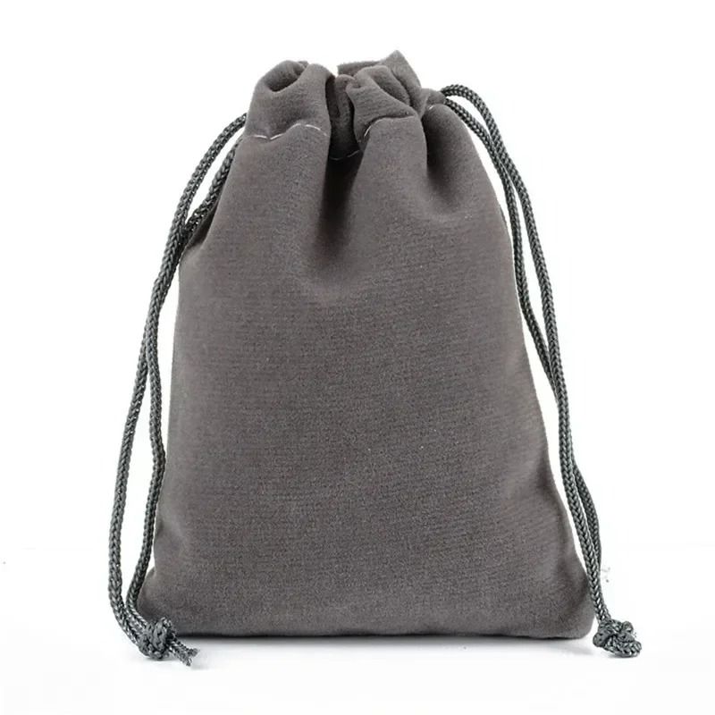 2 Piece Velvet Drawstring Jewelry Pouches deep Gray 3.1 In X 3.9 In