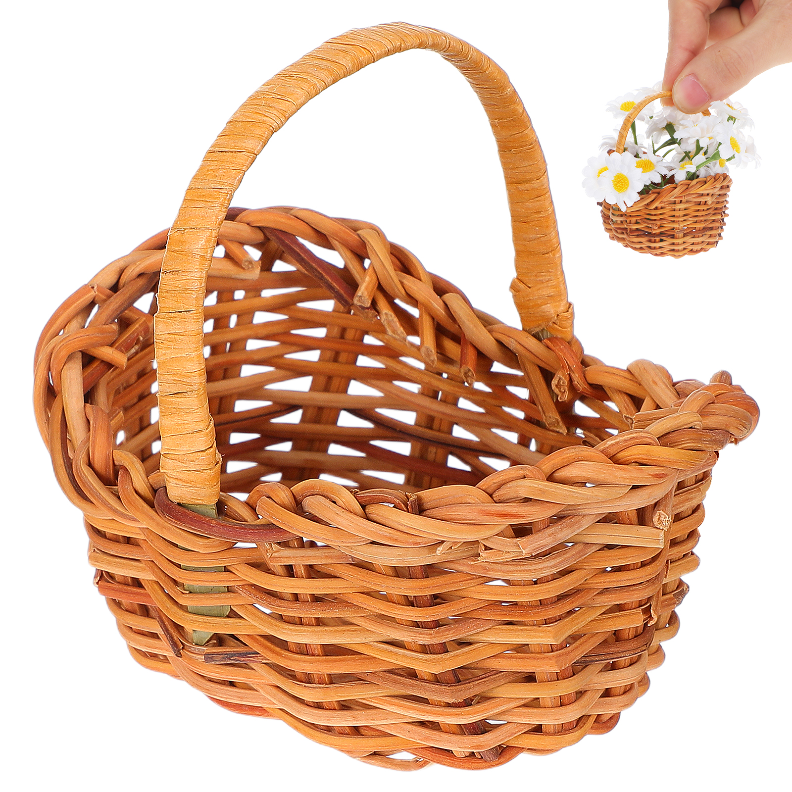 Mini Rattan Woven Flower Basket For Dollhouse Fairy Garden Decor Mini Rattan Woven Flower Basket For Dollhouse Fairy Garden Decor