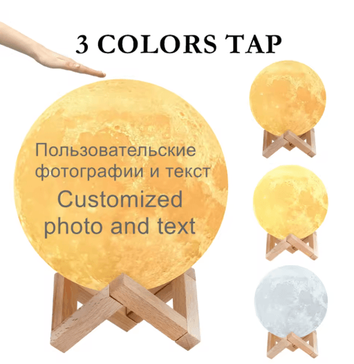 Personalized Photo Moon Lamp Custom Engraved LED Night Light With 2 3 16 Color Options 3 Colors Tap 18cm diameter