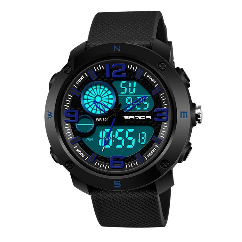 SANDA 762 Digital Sports Watch For Men Waterproof LED Night Light Multifunction Wrist Watch blue