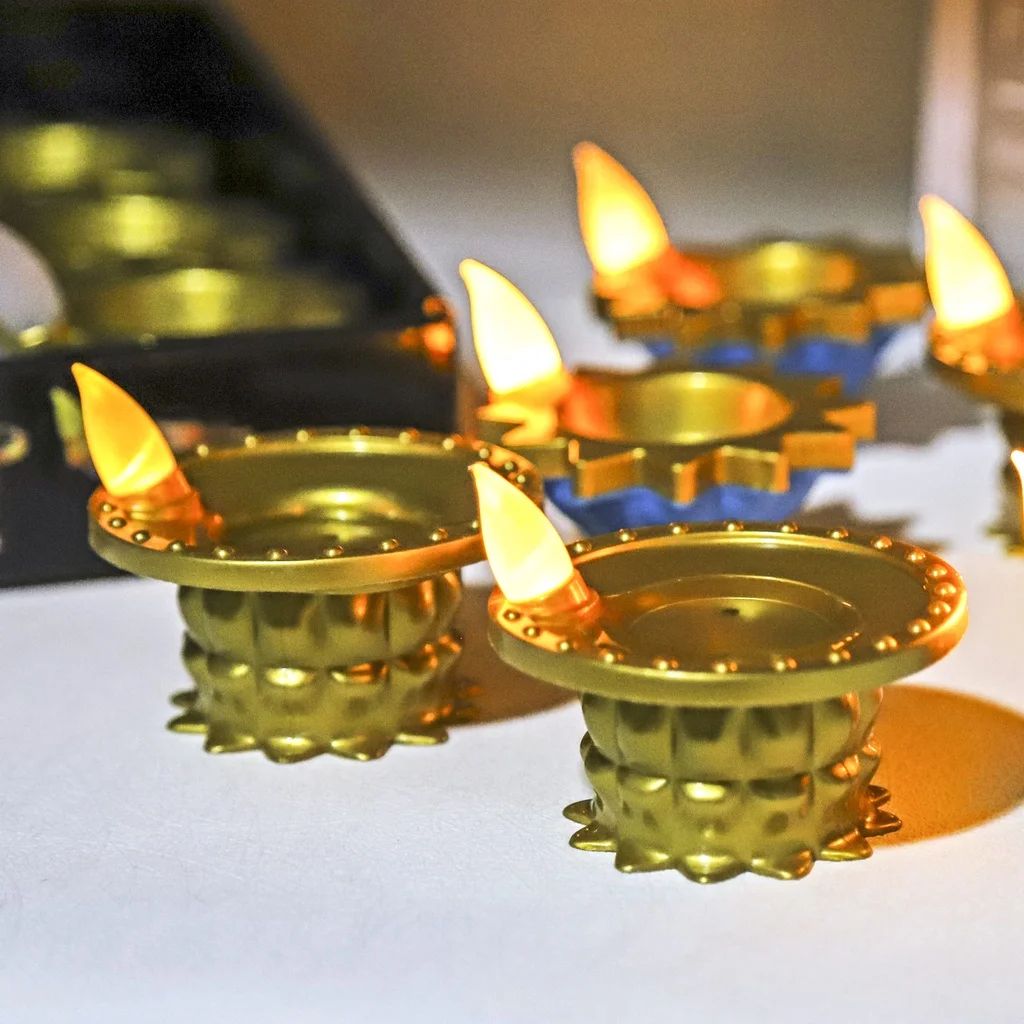 Floating LED Diya Candle Lamp Water Activated Decorative Light gold