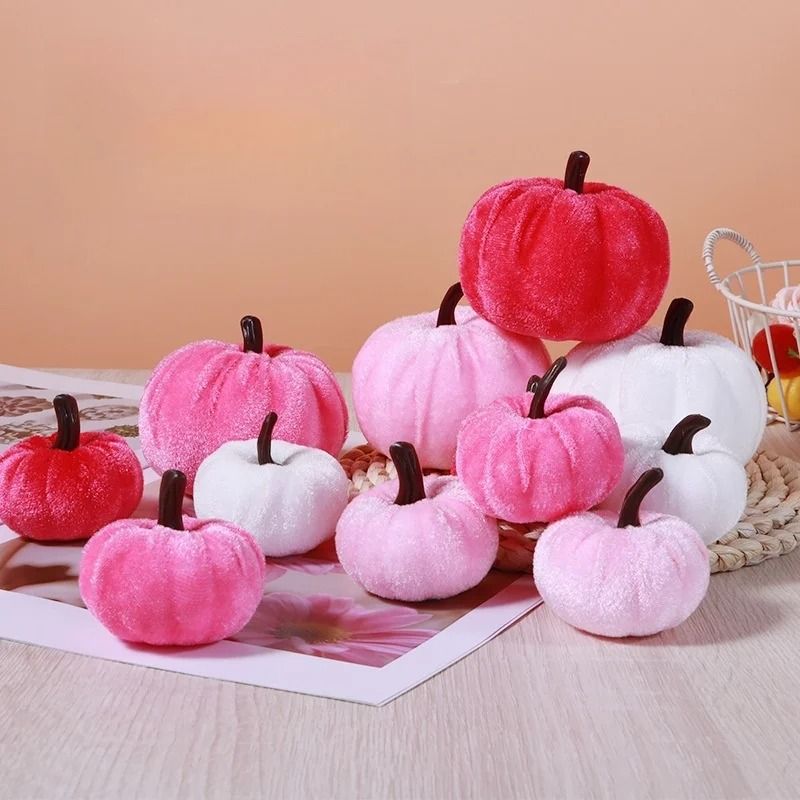 5pcs Pink Artificial Mini Velvet Pumpkin Decoration For Thanksgiving Halloween Home Garden Decor 5pcs Pink Artificial Mini Velvet Pumpkin Decoration For Thanksgiving Halloween Home Garden Decor