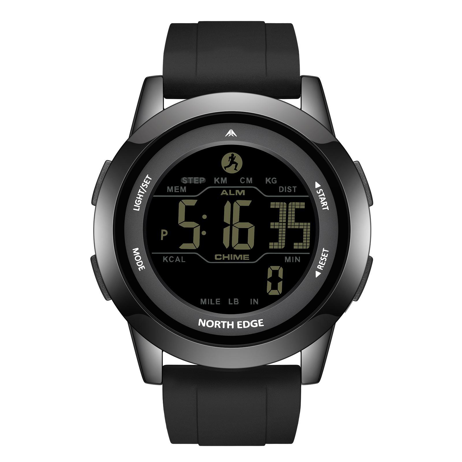 NORTH EDGE APOLLO Outdoor Sports Watch 50M Waterproof Watch With Silicone Strap Pedometer black