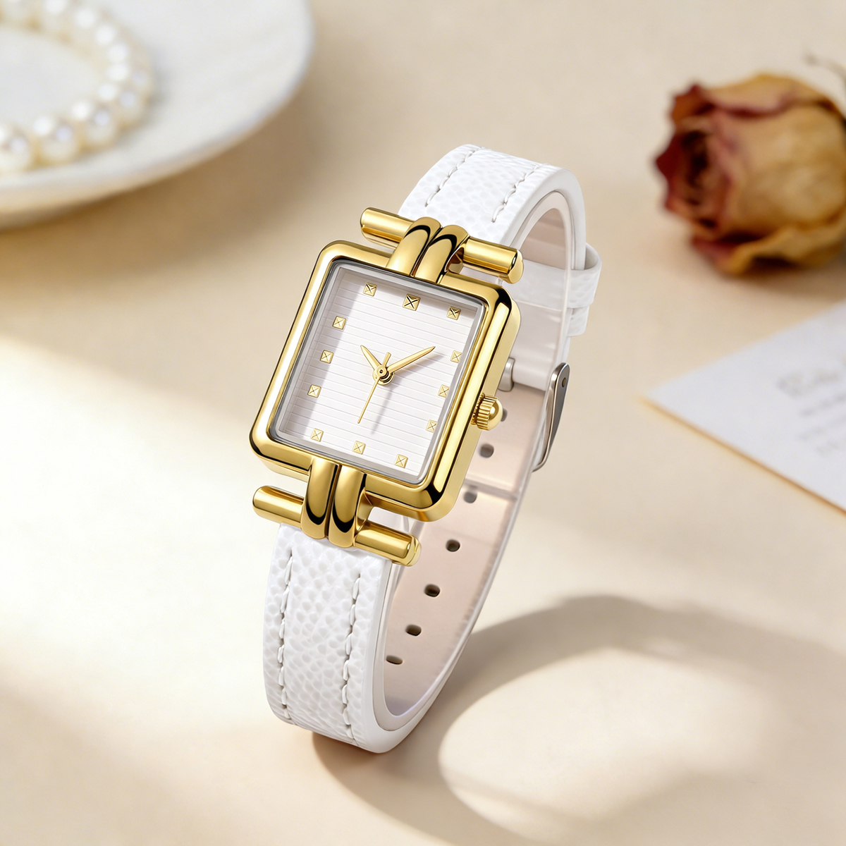 Elegant Women's Quartz Watch With Leather Strap Minimalist Business Wristwatch For Everyday Wear white