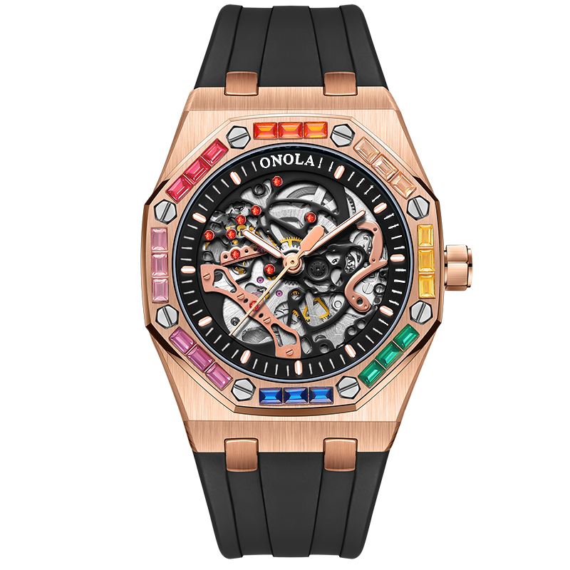 ONOLA Automatic Mechanical Luxury Men Watch For Business And Military Style rose Black