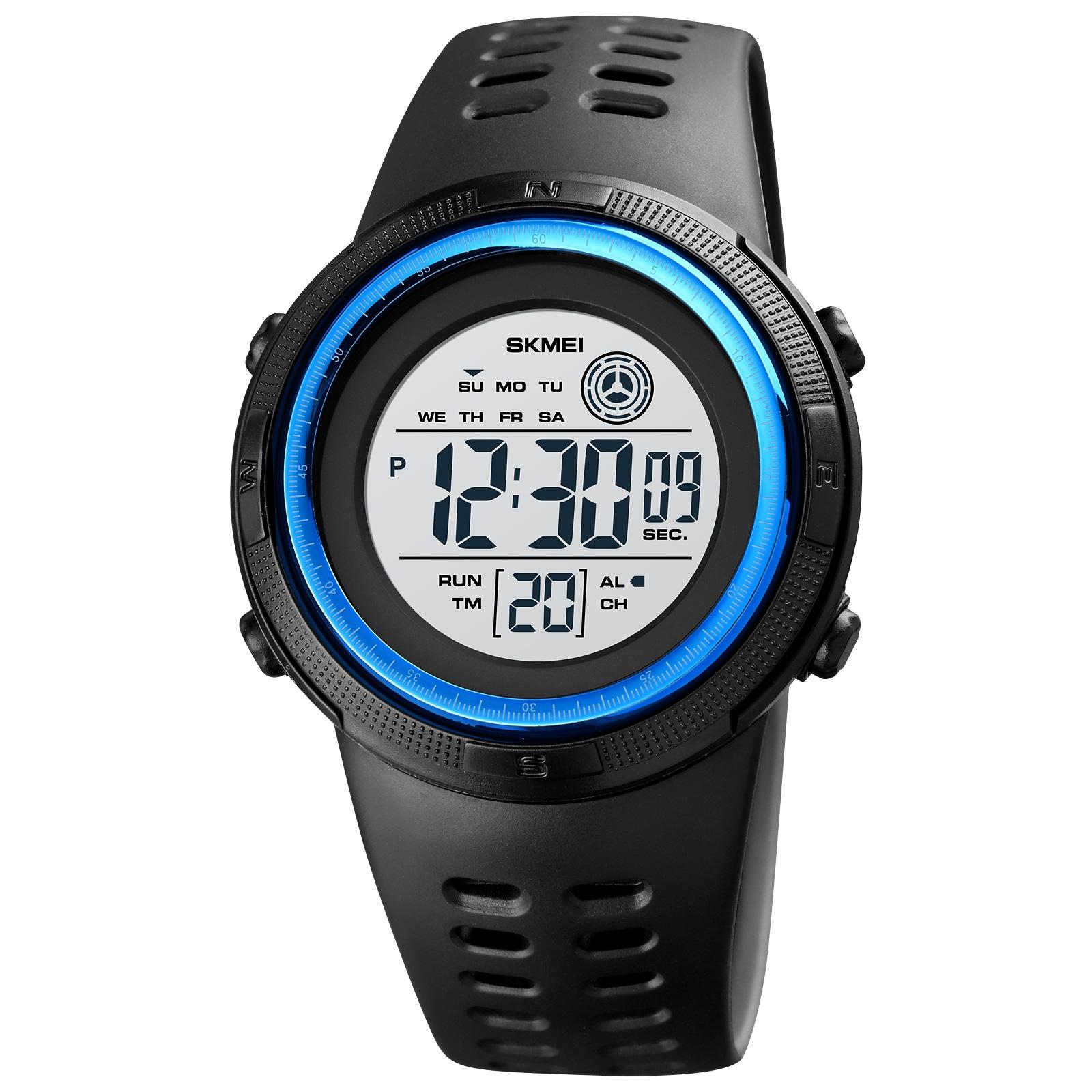 SKMEI 1773 Digital Sports Watch Dual Time LED Waterproof Wrist Watch With Colorful Backlight blue White