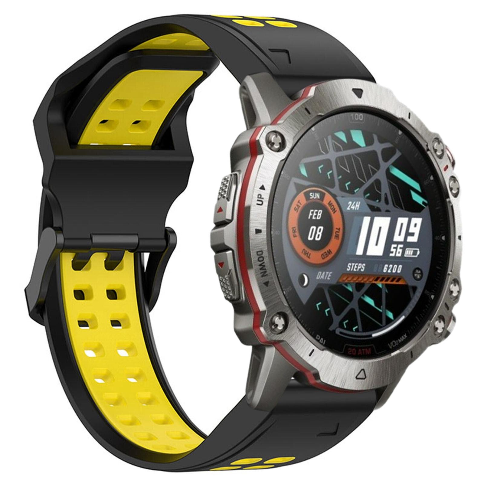 Amazfit Falcon 22mm Silicone Watch Band Two Color Sports Watch Strap With Quick Release black+yellow