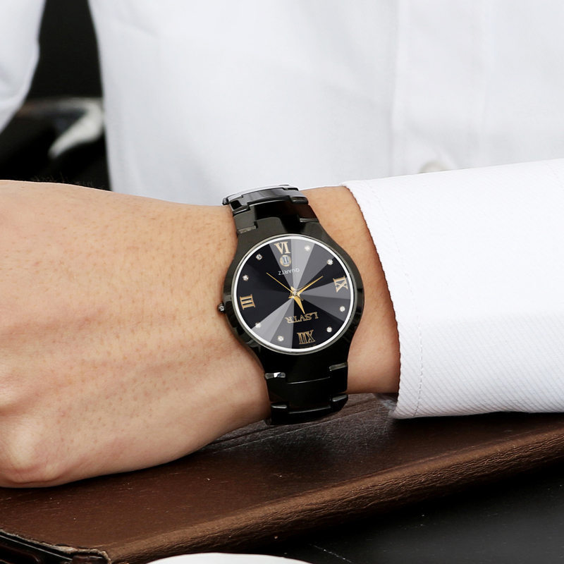 Couple Quartz Watch Luxury Business Watch With Calendar Date & Waterproof Stainless Steel Design men black Black