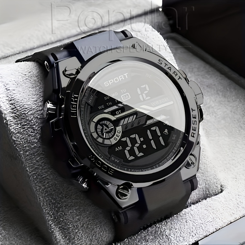 ActiveForce Mens Digital Sports Watch Waterproof LED Multifunction Wristwatch With Large Display black