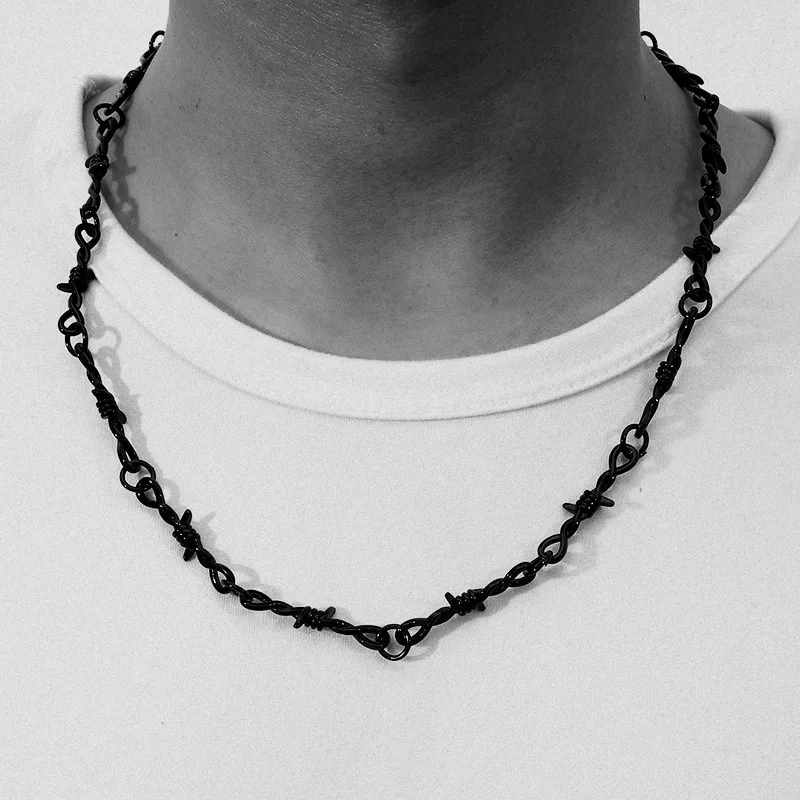 Y2K Punk Persönlichkeits-Drahtdornen-Armband und Halskette in Schwarz für Damen und Herren, Hip-Hop Rock Dornen-Choker-Kette, Gothic-Schmuck Geschenk