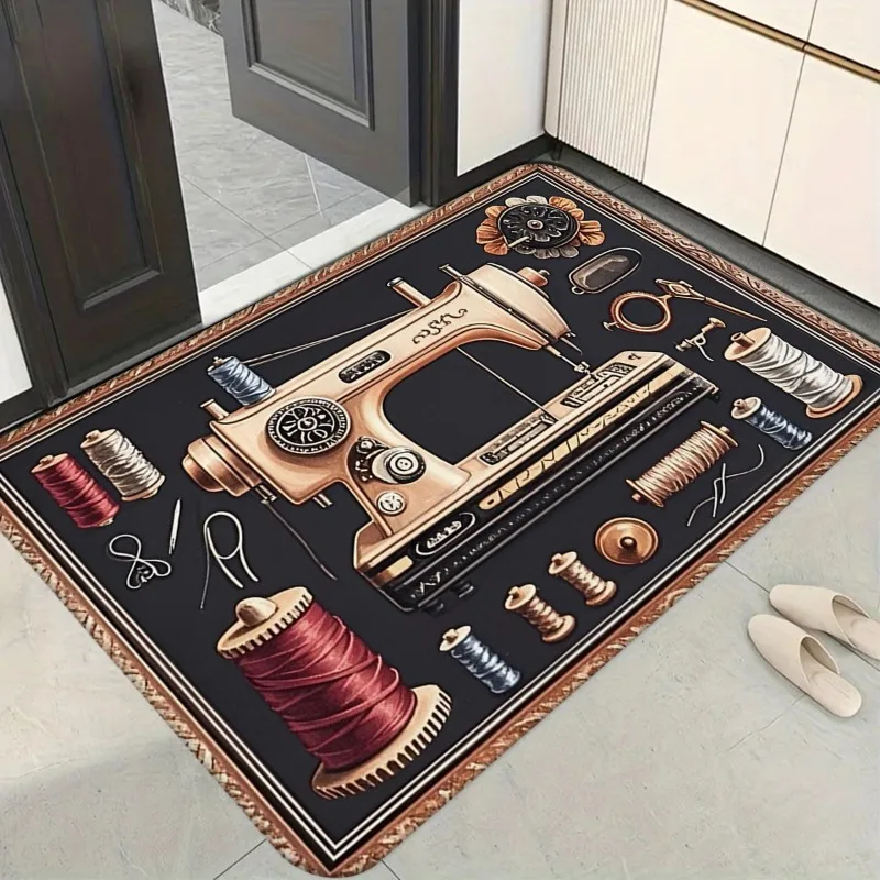 Vintage Sewing Machine Carpet Soft Thick Pile Non Slip Floor Mat for Kitchen Bedroom Living Room Office Retro Rug