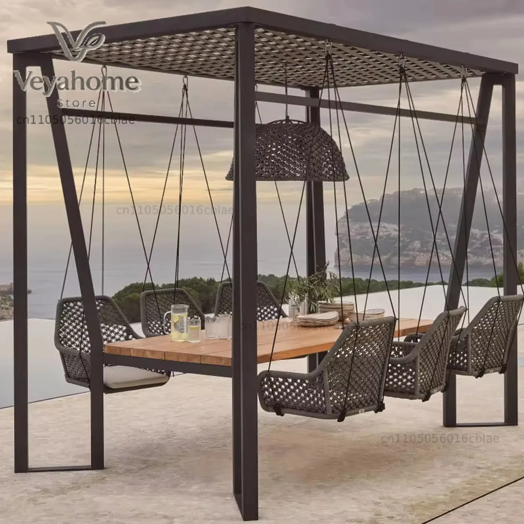Outdoor and Indoor Furniture Garden Swing Chair for 8 Persons with Table Patio Dining Chair Waterproof Garden Sets