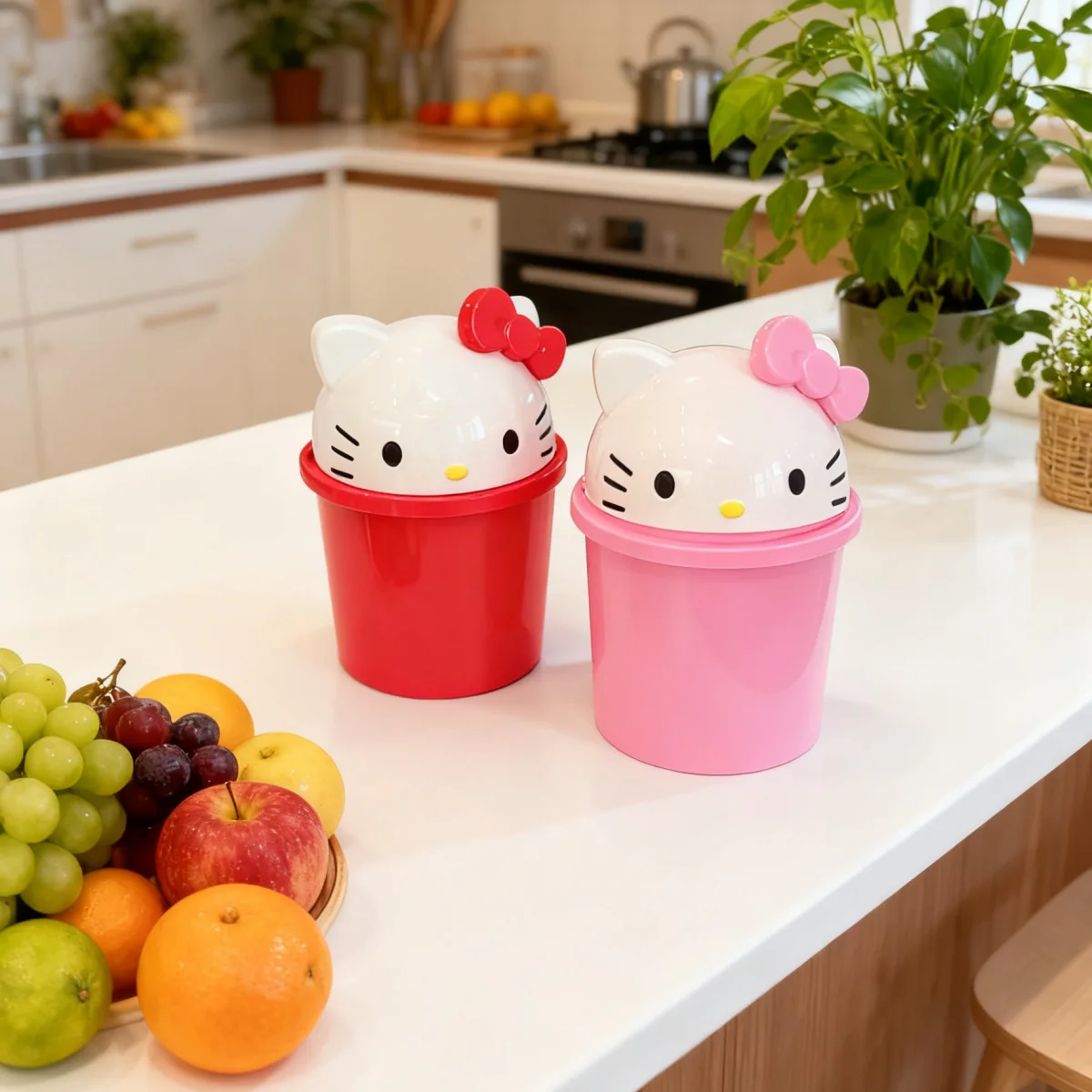 Hello Kitty Kleiner Schreibtisch-Mülleimer für Bürotische, Nachttische, Lerntische und Schminktische; Flip-Top-Design; Aufbewahrungsbehälter