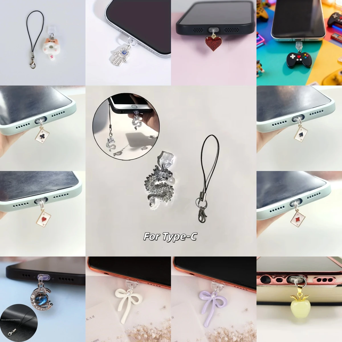 Multi-Style Type-C Phone Dust Plug Set for Type-C Charging Port Protection Charms Cute Phone Accessories and Small Gifts Phone Decorations, Small Accessories for Daily Care of Phones, Computers,