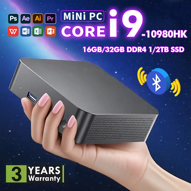 NEUER Intel CORE I9-10980HK/N150 Tragbarer Mini-PC Computer Windows 11 32GB DDR4 1/2TB SSD Gaming-Computer WiFi 6 Büro-Desktop