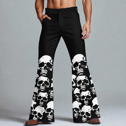 Homme Crânes Pantalons pattes d'éléphant des années 60 et 70 Sombre Occasionnel Pantalon évasé Printemps Impression 3D Noir 1 Noir 3 Noir 2