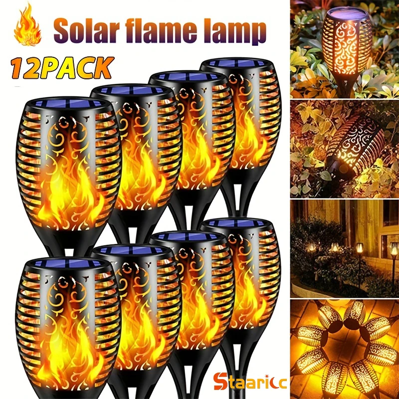 12LED Solar-Flammenfackel-Licht, Flackerndes Licht, Wasserdicht, Gartendekoration, Außenbeleuchtung für Rasen, Weg, Hof, Terrasse, Bodenlampe