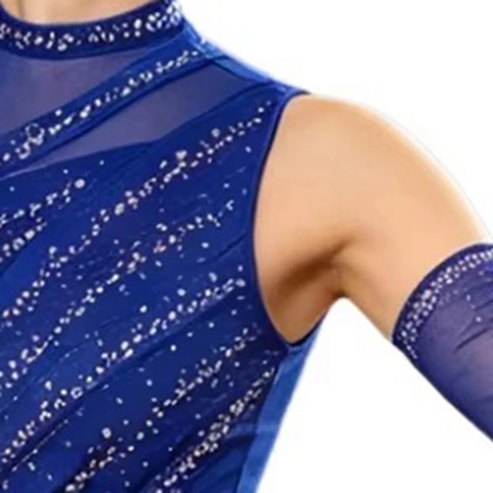 Robe de danse lyrique pour femmes, robe scintillante à strass sans manches et dos ouvert avec gants en maille, Costume de danse pour patinage artistique