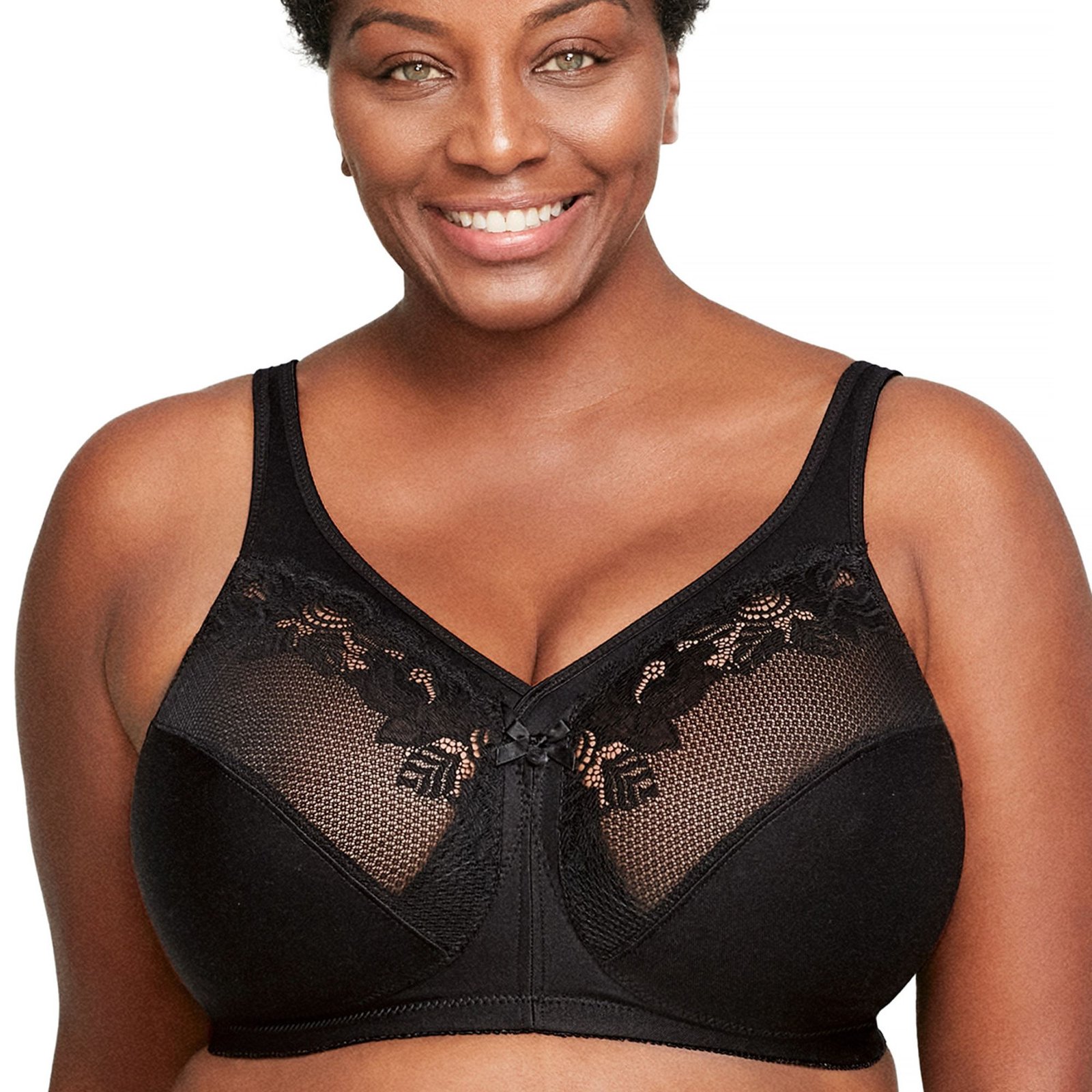 Glamorise Full-Figure Minimizer Bra (Size 44-DD) Black, Cotton,Elastine,Nylon,Polyester