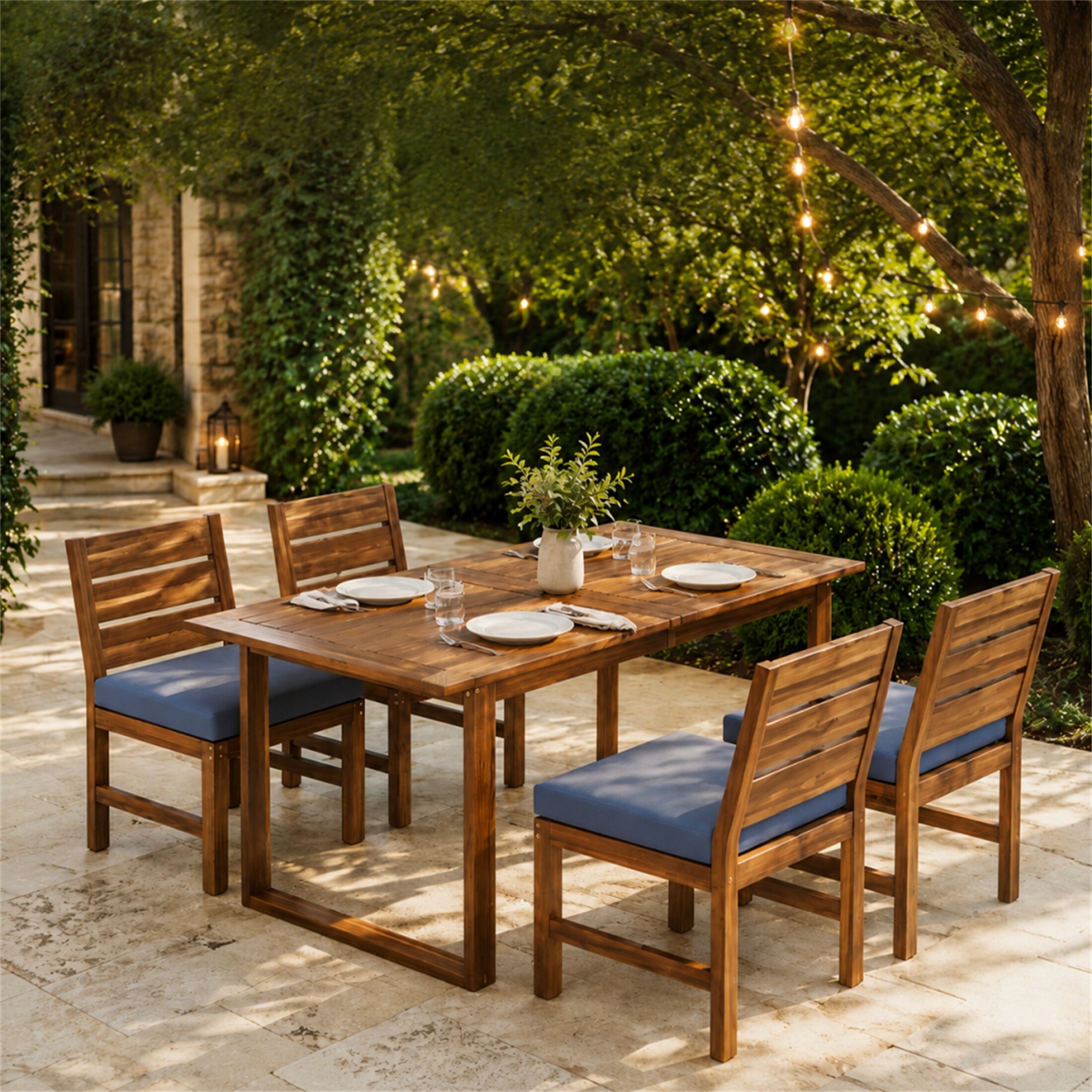 Farmhouse 5-Piece Acacia Wood Outdoor Patio Dining Set for 4