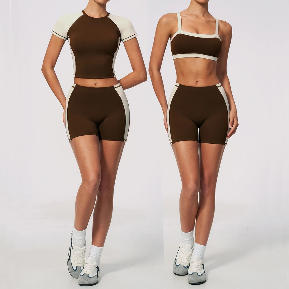 Vêtements de sport, ensembles de sport 2 pièces, haut de yoga à manches courtes, ensemble de fitness pour femmes, tenues d'entraînement, shorts de course, tenue de sport pour la salle de sport