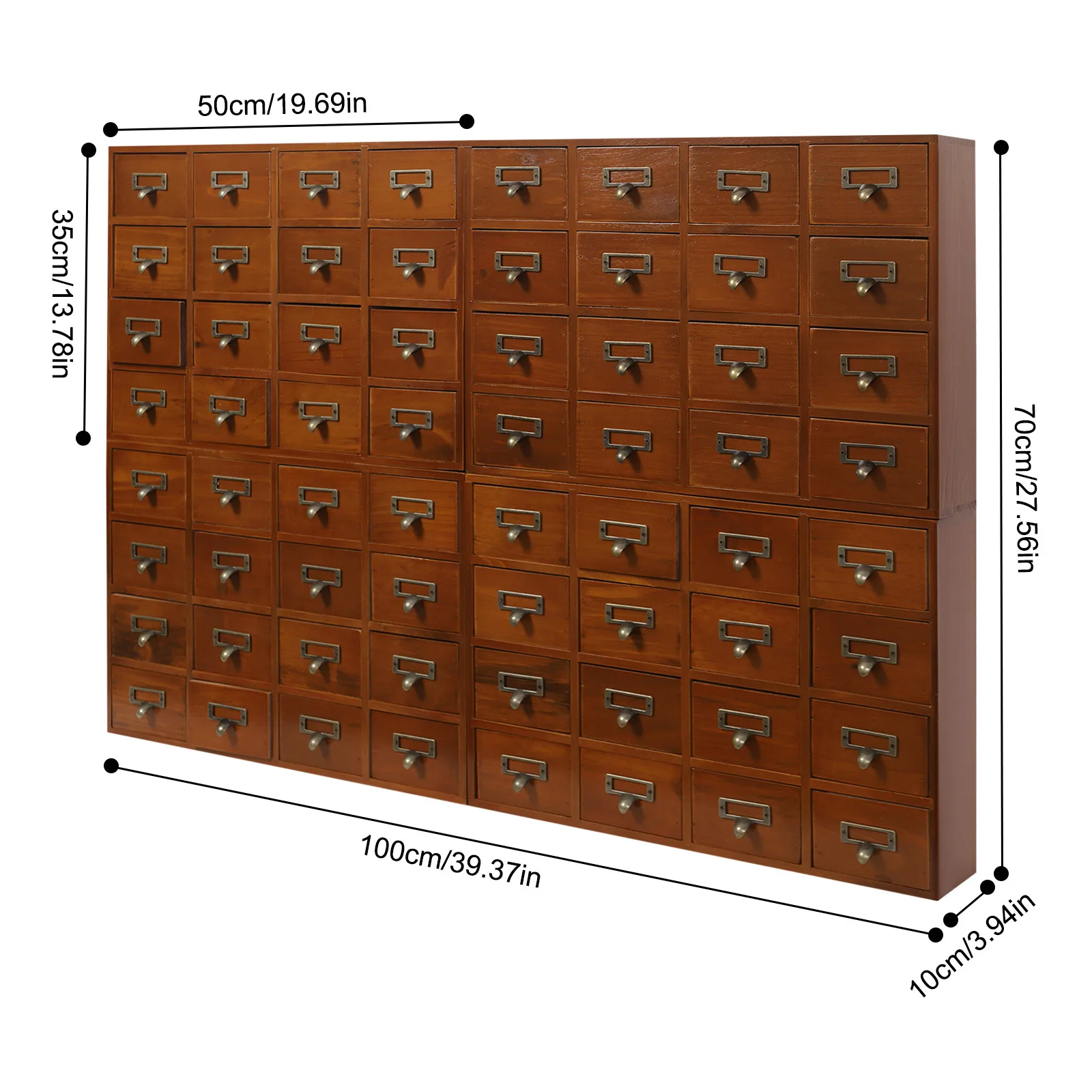 4er-Pack, 64-Schubladen Apothekerschrank für Tee-, Kräuter- und Medikamentenaufbewahrung - Vintage Holz-Schreibtischschubladenorganizer Tischkommode für Zuhause und Büro, Braun