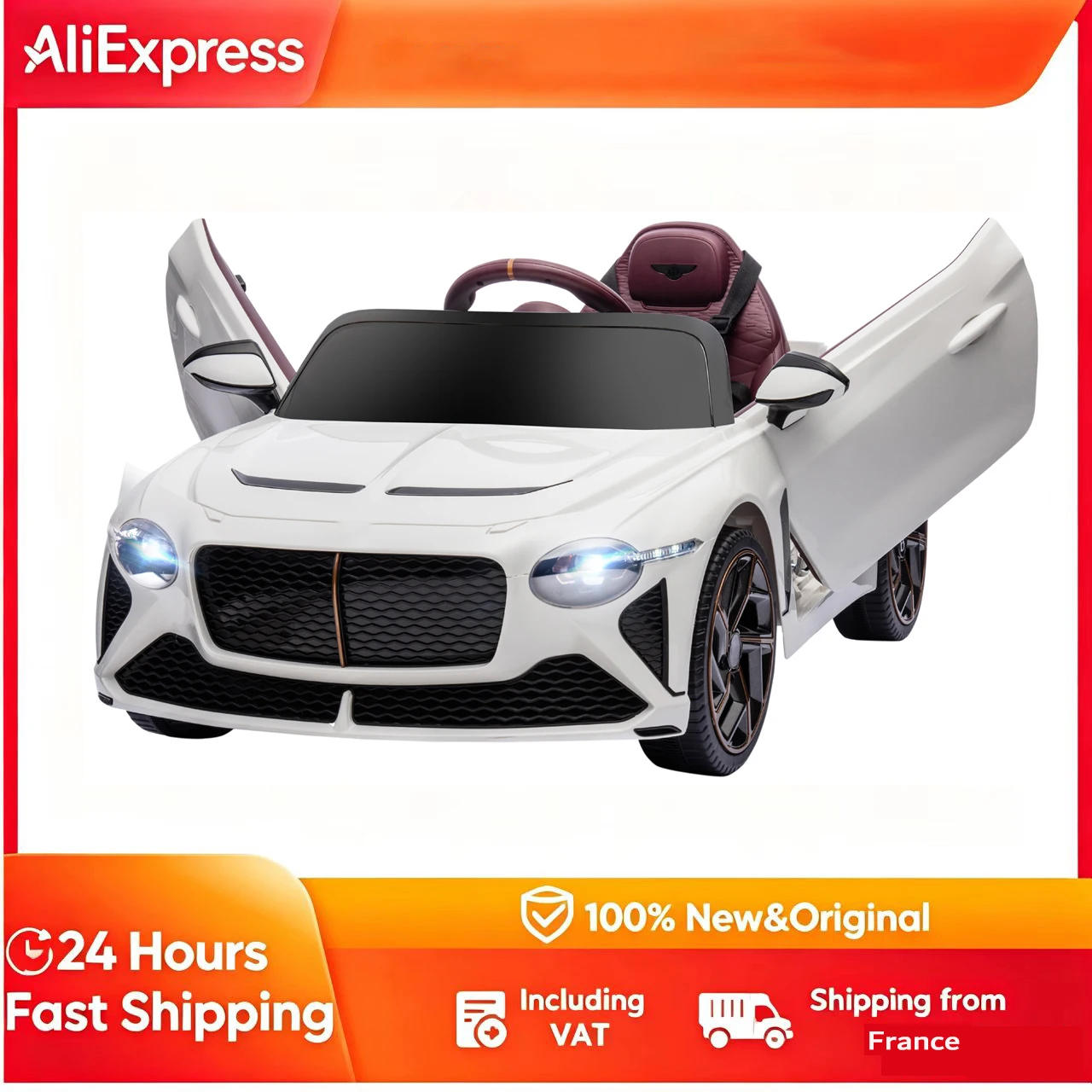 Voiture électrique pour enfants de 3 à 5 ans, 2 moteurs, 12V 25W, 3-5 km/h, télécommande 2.4G, blanche, voiture jouet pour enfants, voiture électrique, poussette électrique