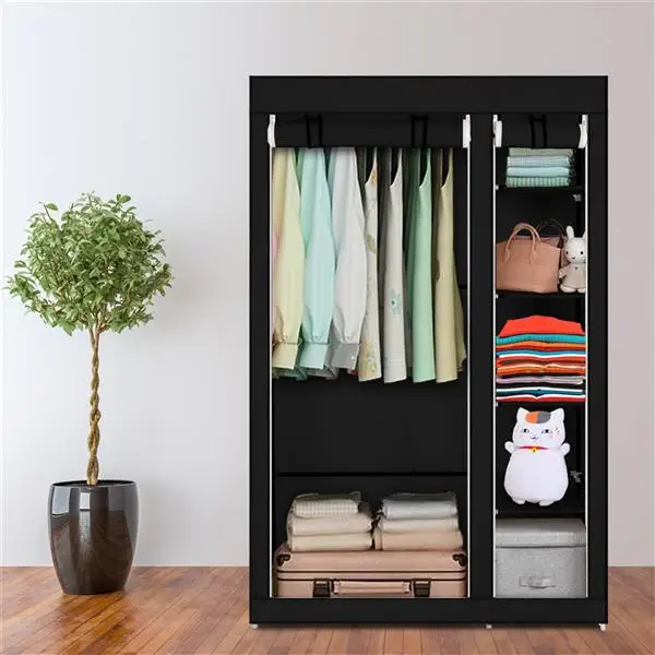 67-Zoll tragbarer Kleiderschrank mit Vliesstoff und Kleiderstange, schnell und einfach zu montieren, Schwarz