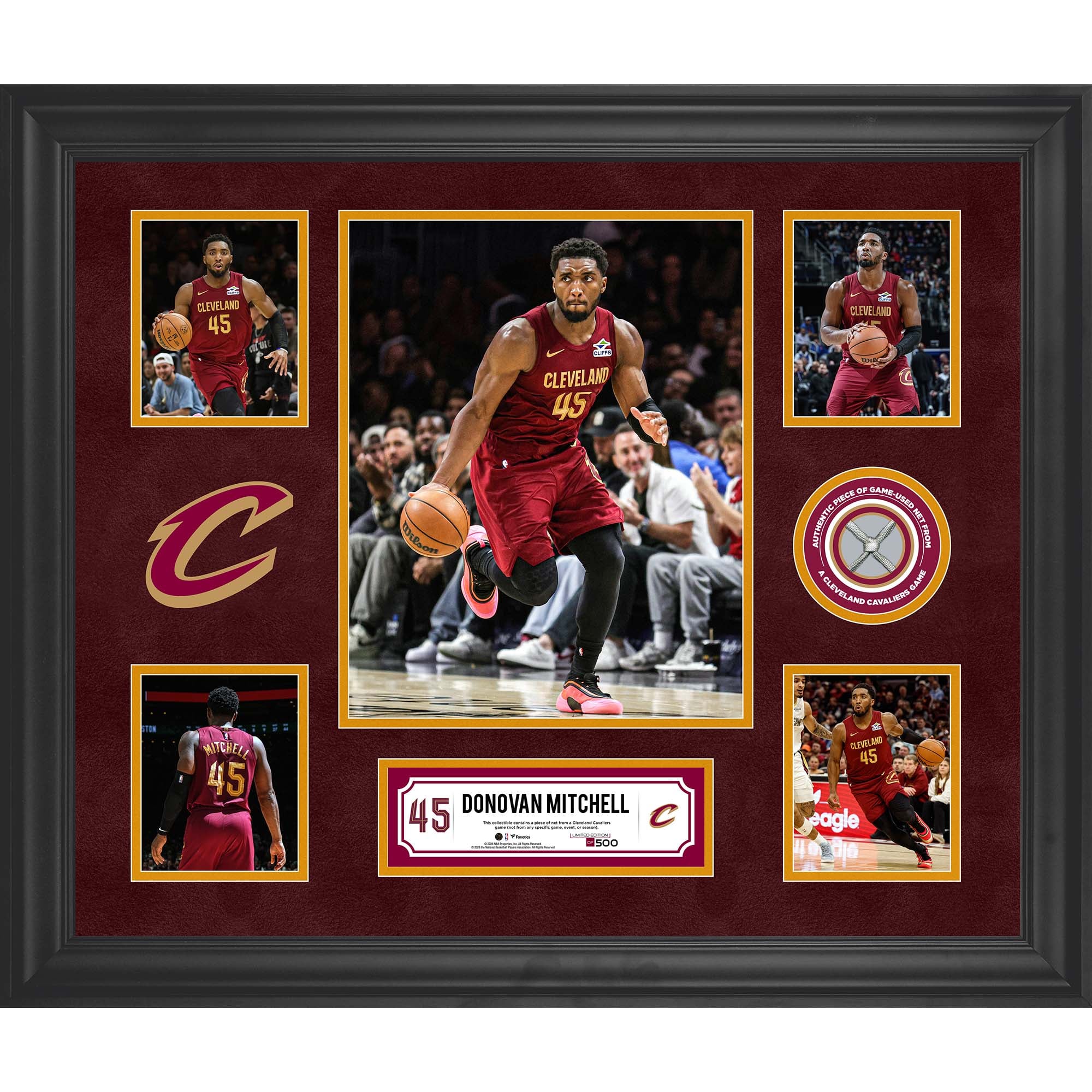 Donovan Mitchell Cleveland Cavaliers gerahmte 5-Foto-Collage mit einem Stück Spielnetz - Limitierte Auflage von 500 Stück