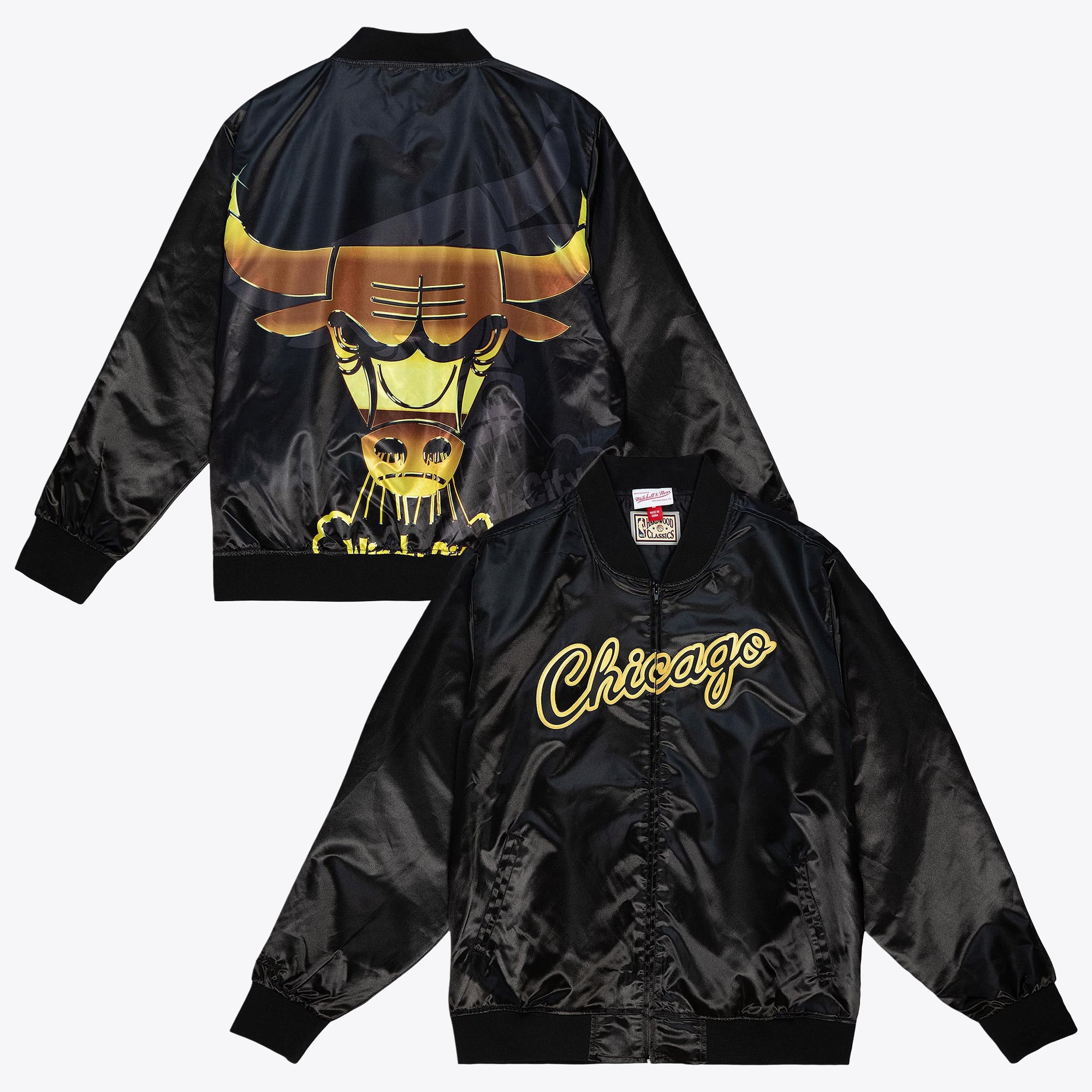 Chicago Bulls Mitchell & Ness Big Face 4.0 Satinjacke – Schwarz – Herren