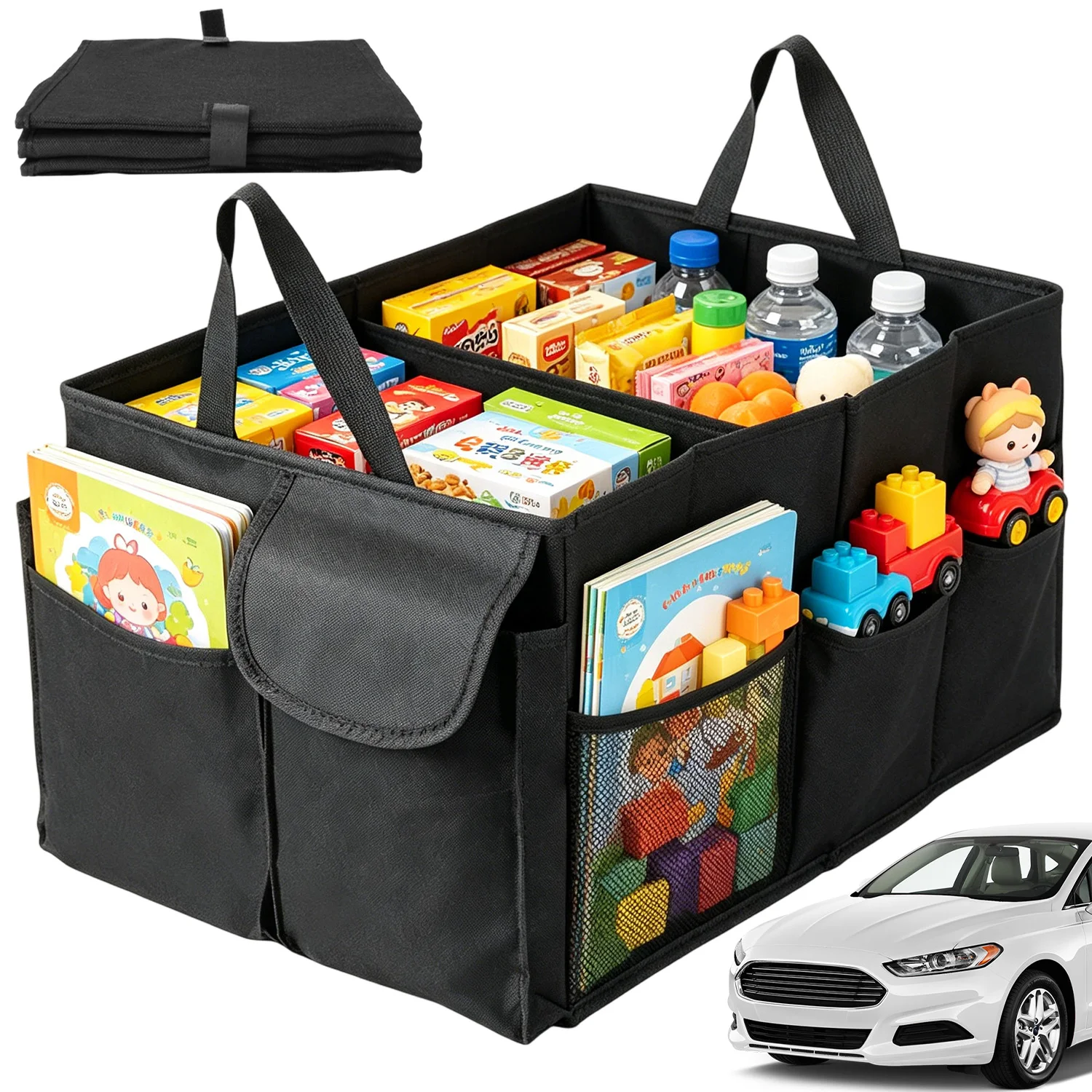 Kofferraum-Organizer, Korb für Auto, SUV, Limousine, Haushalt, Lebensmittel, Kofferraum-Aufbewahrung, Organizer, kleine zusammenklappbare Behälter für Familie, Haushalt, Lebensmittel, Snacks,