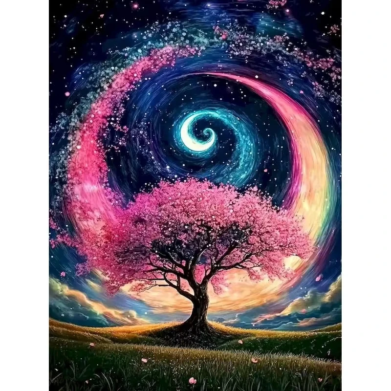 Peinture par numéros Arbre et Lune 40x50cm, Cadeau DIY, Peinture par numéros pour débutant, Paysage moderne, Cadeaux originaux, Idée DIY