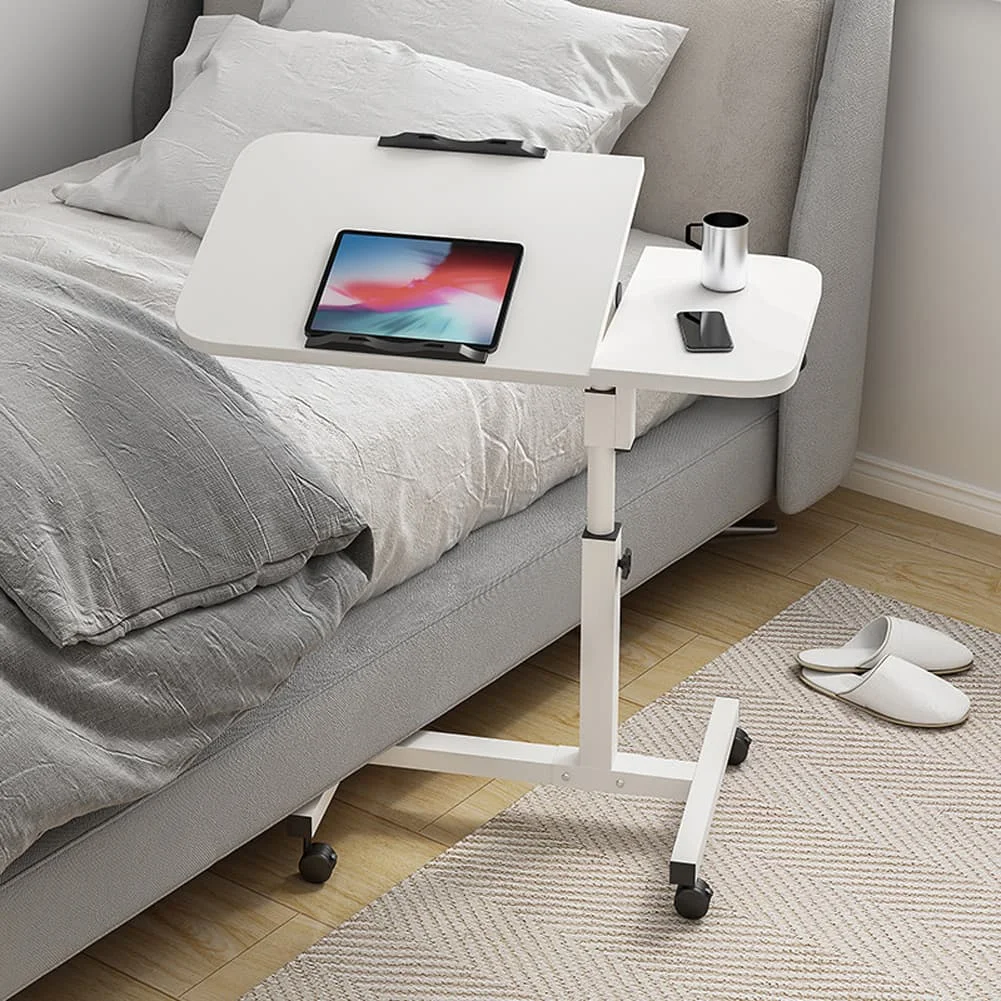 HiMISS Mobiler Laptoptisch, verstellbarer 60-95 cm Stehpult, rollbarer Laptoptisch mit neigbarer Tischplatte, höhenverstellbare Ablage, seitliche Nachttisch-Arbeitsstation für Schlafzimmer,