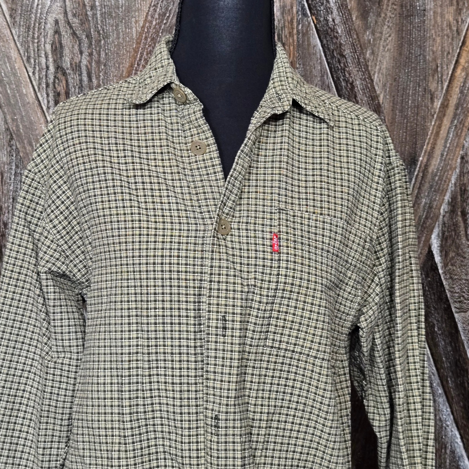 Levi's Shirts & Tops | Levis Dry Goods Kids Boys Medium Green Plaid Long Sleeve Button Down Shirt | Color: Green/Tan | Size: Mb