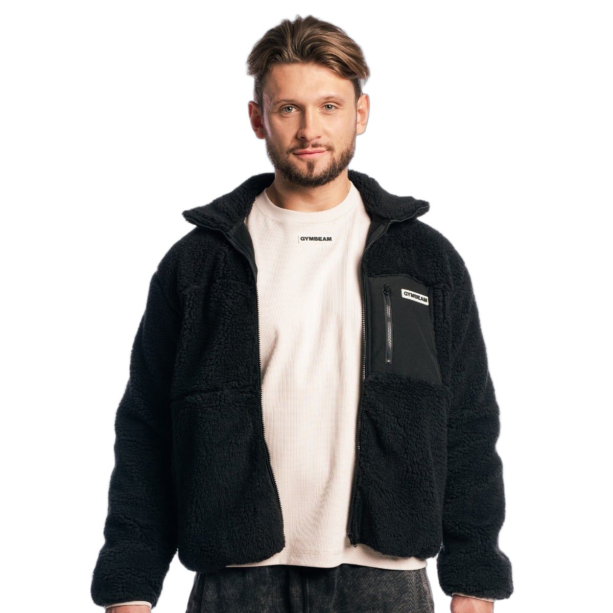 Giacca Sherpa uomo oversize con zip Black 1 St