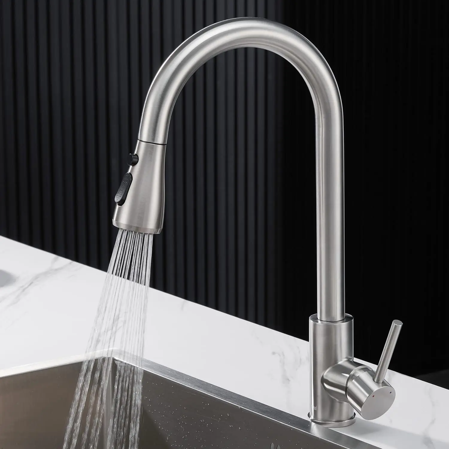Robinet de cuisine avec douchette 3 modes, Robinet de cuisine extensible, Robinet de cuisine orientable à 360° ° Robinet de cuisine rotatif à 360° ° Tête de pulvérisation à angle réglable (acier inoxydable)