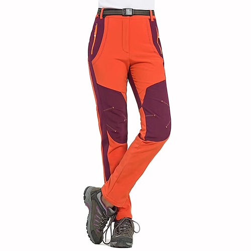 Damen Fleece gefütterte Hose wasserdichte Wanderhose schwarze Hose Softshellhose Winter Outdoor thermisch warm winddicht leicht elastischer Bund Hosen Armeegrün Burgund Orange Camping